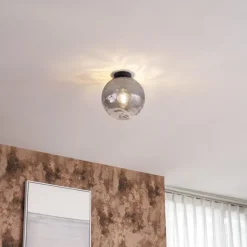 QAZQA Deckenleuchten|Wohnzimmerlampen*Design Deckenleuchte Schwarz mit Rauchverlauf Glas - Pillon