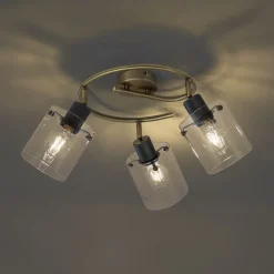 QAZQA Deckenstrahler|Aufbaustrahler*Design Deckenstrahler Bronze mit klarem Glas rund 3-Licht - Domo