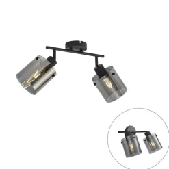 QAZQA Deckenstrahler|Aufbaustrahler*Design Deckenstrahler schwarz mit Rauchglas 2-Licht - Domo