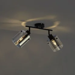 QAZQA Deckenstrahler|Aufbaustrahler*Design Deckenstrahler schwarz mit Rauchglas 2-Licht - Domo