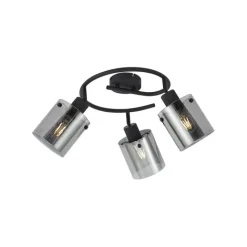 QAZQA Deckenstrahler|Aufbaustrahler*Design Deckenstrahler schwarz mit Rauchglas rund 3-flammig - Domo