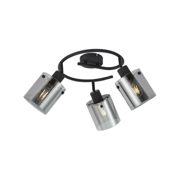 QAZQA Deckenstrahler|Aufbaustrahler*Design Deckenstrahler schwarz mit Rauchglas rund 3-flammig - Domo