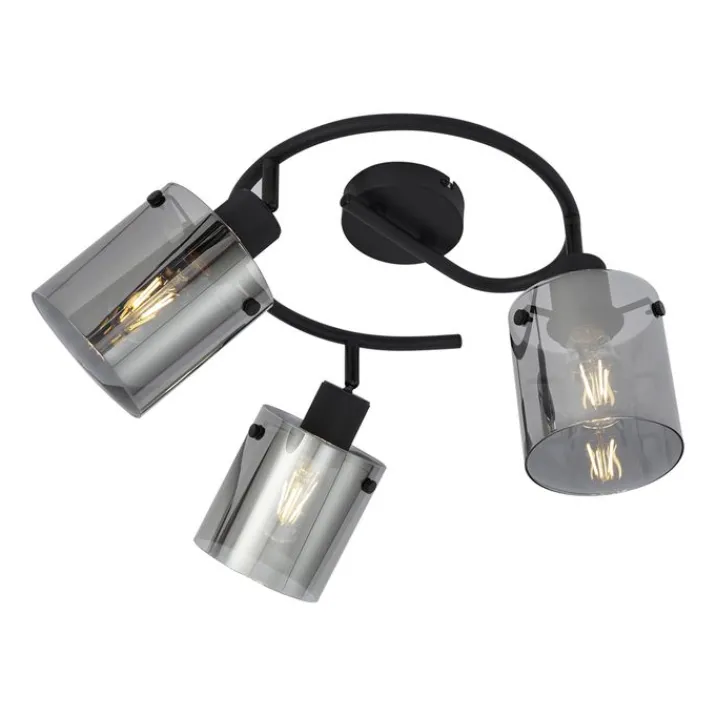 QAZQA Deckenstrahler|Aufbaustrahler*Design Deckenstrahler schwarz mit Rauchglas rund 3-flammig - Domo