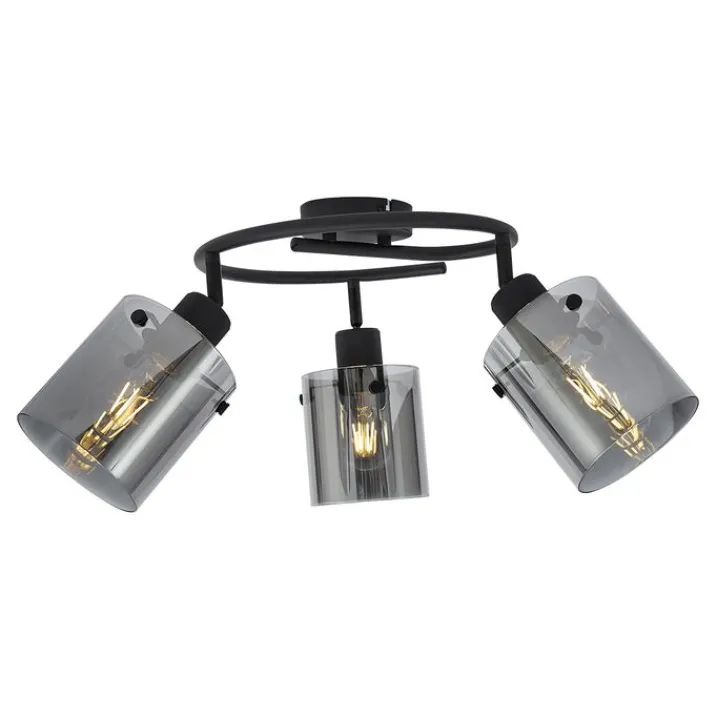 QAZQA Deckenstrahler|Aufbaustrahler*Design Deckenstrahler schwarz mit Rauchglas rund 3-flammig - Domo