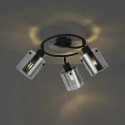 QAZQA Deckenstrahler|Aufbaustrahler*Design Deckenstrahler schwarz mit Rauchglas rund 3-flammig - Domo