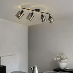 QAZQA Deckenstrahler|Aufbaustrahler*Design Deckenstrahler schwarz mit Rauchglas 4-Licht - Domo