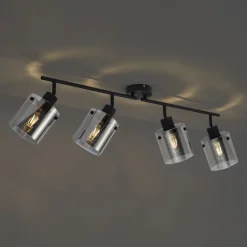 QAZQA Deckenstrahler|Aufbaustrahler*Design Deckenstrahler schwarz mit Rauchglas 4-Licht - Domo