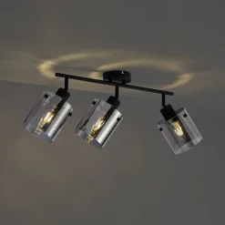 QAZQA Deckenstrahler|Aufbaustrahler*Design Deckenstrahler schwarz mit Rauchglas 3-Licht - Domo