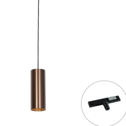 QAZQA Deckenstrahler|Aufbaustrahler*Design hanglamp donkerbrons incl. rail adapter 1-fase - Slimline Tubo