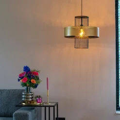 QAZQA Schlafzimmerlampen|Küchenlampen*Design Hängelampe Gold mit schwarz 50 cm - Tess