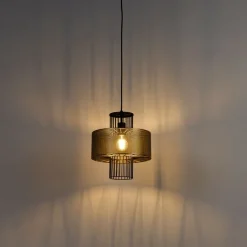 QAZQA Pendelleuchten|Wohnzimmerlampen*Design Hängelampe Gold mit schwarz 30 cm - Tess