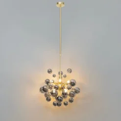 QAZQA Pendelleuchten|Wohnzimmerlampen*Design Hängelampe Messing mit Rauchglas 8 Lichter - Explode