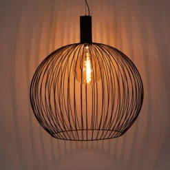 QAZQA Schlafzimmerlampen|Küchenlampen*Design Hängelampe rund schwarz 70 cm - Wire Dos