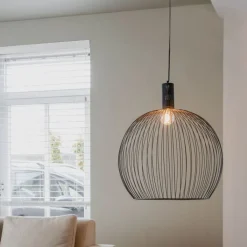 QAZQA Schlafzimmerlampen|Küchenlampen*Design Hängelampe rund schwarz 70 cm - Wire Dos