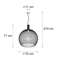 QAZQA Schlafzimmerlampen|Küchenlampen*Design Hängelampe rund schwarz 70 cm - Wire Dos
