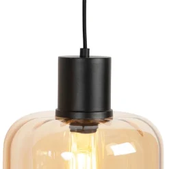 QAZQA Pendelleuchten|Wohnzimmerlampen*Design Hängelampe schwarz mit Braunglas 3-Licht 161,5 cm - Qara