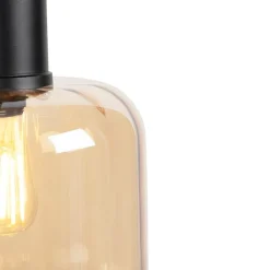 QAZQA Pendelleuchten|Wohnzimmerlampen*Design Hängelampe schwarz mit Braunglas 3-Licht 161,5 cm - Qara