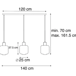 QAZQA Pendelleuchten|Wohnzimmerlampen*Design Hängelampe schwarz mit Braunglas 3-Licht 161,5 cm - Qara