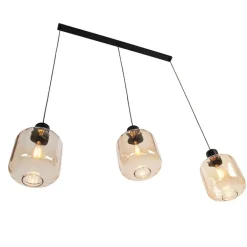 QAZQA Pendelleuchten|Wohnzimmerlampen*Design Hängelampe schwarz mit Braunglas 3-Licht 161,5 cm - Qara