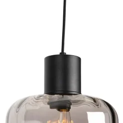 QAZQA Pendelleuchten|Wohnzimmerlampen*Design Hängelampe schwarz mit Rauchglas 3-Licht 226 cm - Qara
