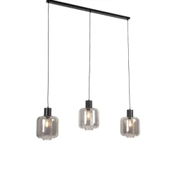 QAZQA Pendelleuchten|Wohnzimmerlampen*Design Hängelampe schwarz mit Rauchglas 3-Licht 161,5 cm - Qara