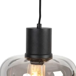 QAZQA Pendelleuchten|Wohnzimmerlampen*Design Hängelampe schwarz mit Rauchglas 3-Licht 161,5 cm - Qara