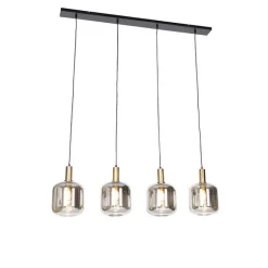 QAZQA Küchenlampen|Pendelleuchten*Design Hängelampe schwarz mit gold mit Rauchglas 4-flammig - Zuzanna