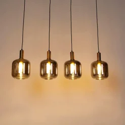 QAZQA Küchenlampen|Pendelleuchten*Design Hängelampe schwarz mit gold mit Rauchglas 4-flammig - Zuzanna