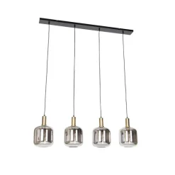 QAZQA Küchenlampen|Pendelleuchten*Design Hängelampe schwarz mit gold mit Rauchglas 4-flammig - Zuzanna