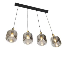 QAZQA Küchenlampen|Pendelleuchten*Design Hängelampe schwarz mit gold mit Rauchglas 4-flammig - Zuzanna