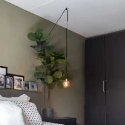 QAZQA Schlafzimmerlampen|Esszimmerlampen*Design Hängelampe schwarz 1-Licht mit Stecker - Cavalux