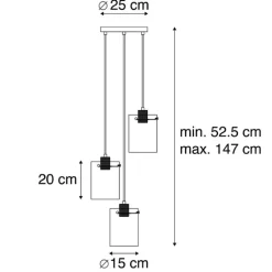 QAZQA Pendelleuchten|Wohnzimmerlampen*Design Hängelampe schwarz mit Rauchglas 3-Licht - Kuppel