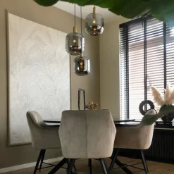 QAZQA Schlafzimmerlampen|Esszimmerlampen*Design Hängelampe schwarz mit gold mit Rauchglas 3-flammig - Zuzanna