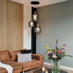 QAZQA Schlafzimmerlampen|Esszimmerlampen*Design Hängelampe schwarz mit gold mit Rauchglas 3-flammig - Zuzanna