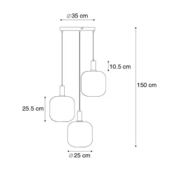 QAZQA Schlafzimmerlampen|Esszimmerlampen*Design Hängelampe schwarz mit gold mit Rauchglas 3-flammig - Zuzanna