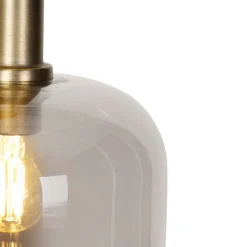 QAZQA Schlafzimmerlampen|Esszimmerlampen*Design Hängelampe schwarz mit gold mit Rauchglas 3-flammig - Zuzanna