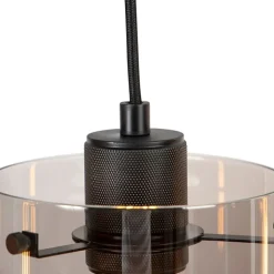 QAZQA Schlafzimmerlampen|Küchenlampen*Design Hängelampe schwarz mit Rauchglas 4-Licht - Kuppel