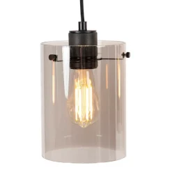 QAZQA Schlafzimmerlampen|Küchenlampen*Design Hängelampe schwarz mit Rauchglas 4-Licht - Kuppel