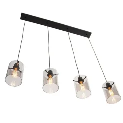 QAZQA Schlafzimmerlampen|Küchenlampen*Design Hängelampe schwarz mit Rauchglas 4-Licht - Kuppel