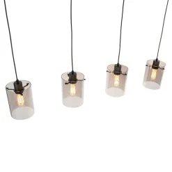 QAZQA Schlafzimmerlampen|Küchenlampen*Design Hängelampe schwarz mit Rauchglas 4-Licht - Kuppel