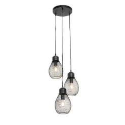 QAZQA Pendelleuchten|Wohnzimmerlampen*Design Hängelampe schwarz 3-flammig - Raga