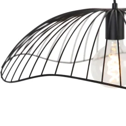 QAZQA Pendelleuchten|Wohnzimmerlampen*Design Hängelampe Schwarz Draht 50cm - Pua