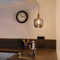 QAZQA Schlafzimmerlampen|Küchenlampen*Design Hängelampe schwarz mit Gold mit Rauchglas - Zuzanna