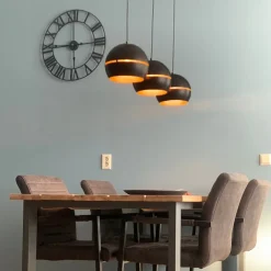 QAZQA Schlafzimmerlampen|Esszimmerlampen*Design Hängelampe schwarz mit goldenem Interieur 3 Leuchten - Buell