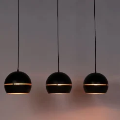 QAZQA Schlafzimmerlampen|Esszimmerlampen*Design Hängelampe schwarz mit goldenem Interieur 3 Leuchten - Buell