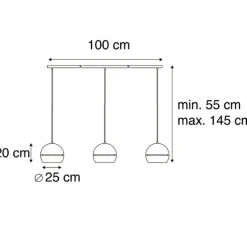 QAZQA Schlafzimmerlampen|Esszimmerlampen*Design Hängelampe schwarz mit goldenem Interieur 3 Leuchten - Buell