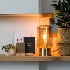 QAZQA Tischlampen|Wohnzimmerlampen*Design Messing mit Rauchglas Tischlampe - Bliss Cute