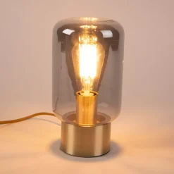 QAZQA Tischlampen|Wohnzimmerlampen*Design Messing mit Rauchglas Tischlampe - Bliss Cute