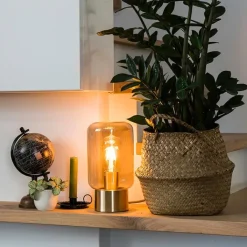 QAZQA Tischlampen|Wohnzimmerlampen*Design Messing mit Rauchglas Tischlampe - Bliss Cute