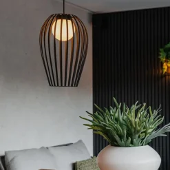 QAZQA Gartenbeleuchtung|Pendelleuchten*Design Pendelleuchte schwarz mit Opal IP44 - Angela